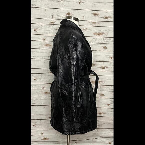 Vintage Navarre Leather Company mob wife leather patchwork belted trench coat - Picture 7 of 9